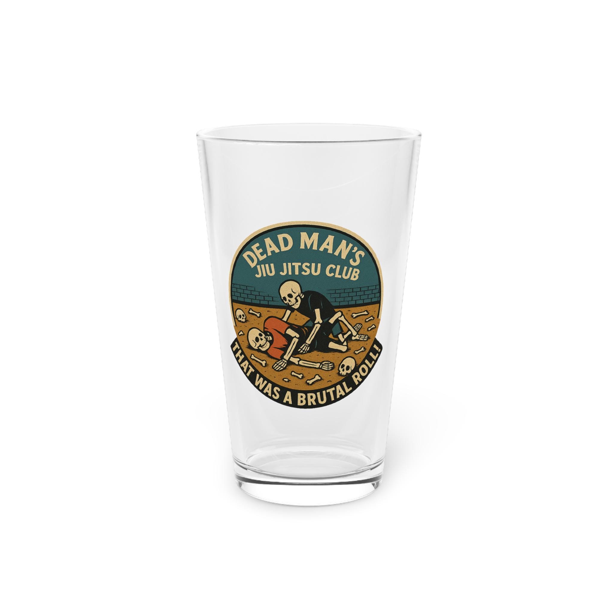 Dead Mans Jiu Jitsu Club / That Was a Brutal Roll Pint Glass (16 oz), Sporty Drinking Tumbler, Gift for BJJ Fans, Martial Arts Decor