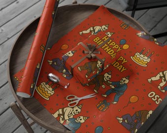 Jiu-Jitsu Skeleton Birthday Wrapping Paper | Funny BJJ Gift Wrap with Skeletons in Gis, OSS!, Balloons & Happy Birthday Design