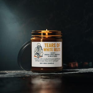 Tears of White Belts Soy Candle | Funny BJJ Gift | Fresh Linen & Panic Scented Candle | Brazilian Jiu-Jitsu Joke Candle, Scented Soy Candle