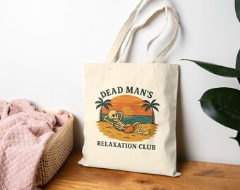 Bolsa de lona con diseño de esqueleto vintage de Dead Mans Relaxation Club, ideal para el supermercado, ideal para viajes de verano y para los amantes de la playa.