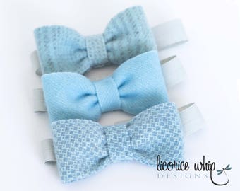 Baby Boy Bow Tie - Boys Neck Tie - Wool Felt - Soft Pastel Blue - Pinstripe - Honeycomb