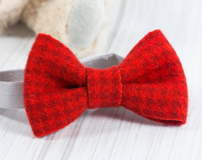 Red Bow Tie for Baby Boy - Baby Bow Tie - Neck Tie for Boy - Wool Felt Bow Tie - Houndstooth - Plaid - Valentines Day Bow Tie