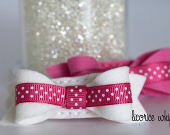 Polka Dot Hair Bow Clip - Felt Bow Hair Clip - Felt Barrette - Pink Hair Bow - pink polka dot bow hair clip