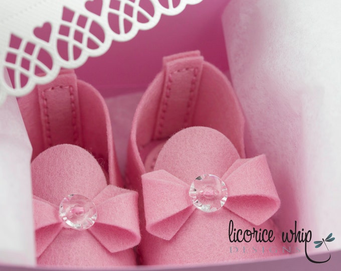 Baby Booties - Unique Baby Gift - Wool Felt - Hand Stitched - Pink - Matching Gift Box - Crib Shoes - Shower Gift - SOPHIA