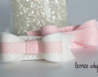 Felt Bow Hair Clip - Felt Barrette - Polka Dot Hair Bow Clip - Pink Hair Bow - pink polka dot bow hair clip