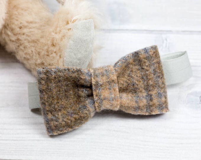 Bow Tie - Boys Bow Tie - Baby Bow Tie - Wool Felt - Brown Plaid Bow Tie - Valentines Day Bow Tie - Bow Tie for Babies