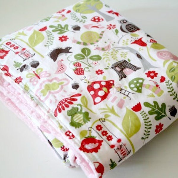 Organic Blanket, with Monaluna Wonderland,  and Light Pink Minky Bubble Dot