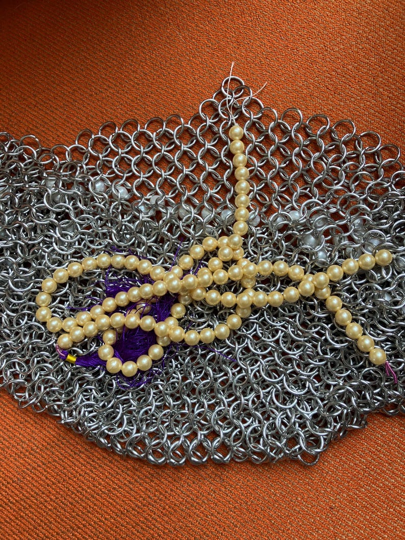 Small Chain Mail Aluminum Chainmail Coiffe Headpiece With Optional Pearls or Crystal ...