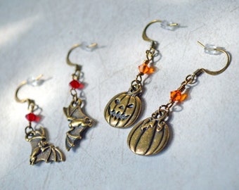 Halloween Gothic Horror Earrings: Ghost, Zombie, Pumpkin, Bat, Tombstone