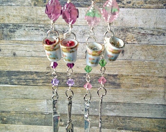 Long Earrings with "lavender decoction" or "rose infusion". Shabby Kawaii Witchy