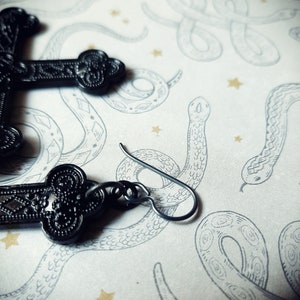 Gothic Satanist Huge Black Inverted Cross .Metal Earrings. MADE ON ORDER image 4