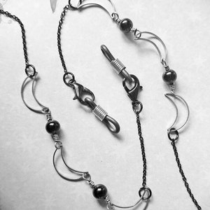 1 Witchy Goth eyeglass holder, glasses chain. Silver crescent moons. Glasses not included. MADE TO ORDER image 10