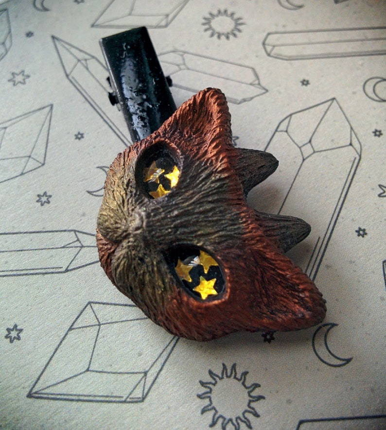of your choice: cat Gothic witchy lunar moth Resin hairclip fox