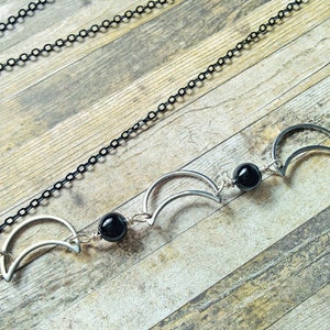 1 Witchy Goth eyeglass holder, glasses chain. Silver crescent moons. Glasses not included. MADE TO ORDER image 3