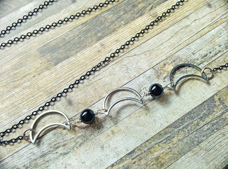 1 Witchy Goth eyeglass holder, glasses chain. Silver crescent moons. Glasses not included. MADE TO ORDER image 3