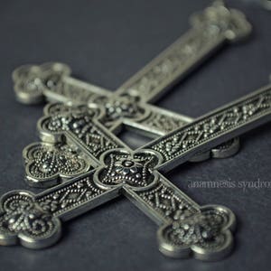 Gothic Satanist Huge Inverted Cross Silver, black or Bronze Metal Earrings. MADE ON ORDER image 5