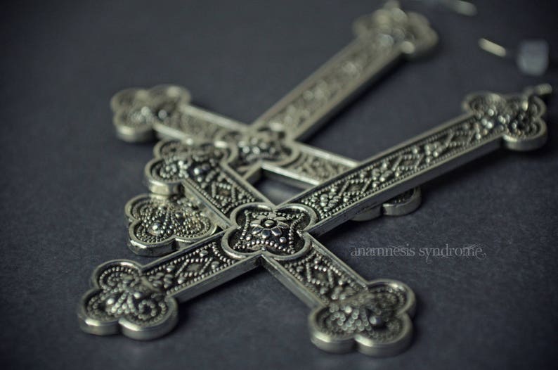 Gothic Satanist Huge Inverted Cross Silver, black or Bronze Metal Earrings. MADE ON ORDER image 5