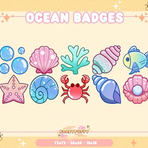 Ocean Themed Pastel Twitch Badges: Sub Badges - Bit Badges - Twitch - Discord