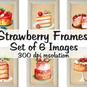 Strawberry Frames Collage Digital Images imprimible descargar archivo 6 Imágenes 300 DPI