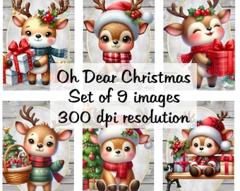 Oh Dear Christmas Images Collage Imágenes digitales archivo de descarga imprimible 9 Imágenes 300 DPI Polly&#39;s Paper Studio