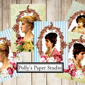 ビクトリア朝の婦人ジャーナルカード デジタル画像 印刷可能なダウンロードファイル カードとタグとクラフト用 Polly's Paper Studio 8 枚の画像