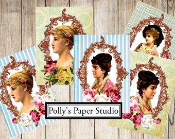 Victorian Ladies Journal Cards Digital Images printable download file for Cards and Tags and Crafts Polly's Paper Studio 8 Images