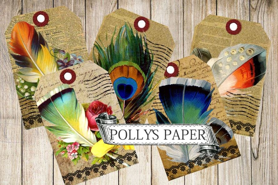 Feather Tags Digital Images Printable Download File 8 Images | Etsy