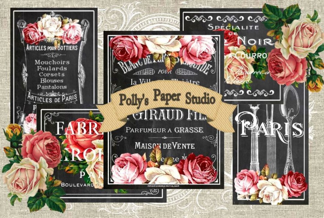 French Floral Chalkboard Labels Digital Images Printable Download File ...