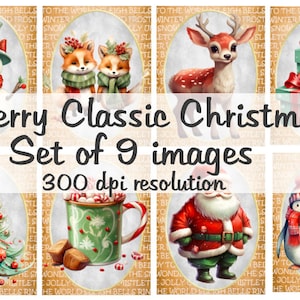 Joyeux Noël classique Images Collage Images numériques fichier de téléchargement imprimable 9 Images 300 DPI Polly's Paper Studio