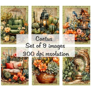 Cactus Images Collage Digital Images fichier à télécharger 9 Images 300 DPI Polly's Paper Studio