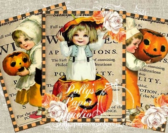 Vintage Halloween with Roses Digital Images printable download file 4 images