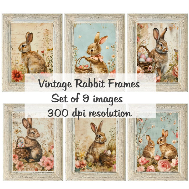 Vintage Rabbit Frames Images Collage Digital Images Printable Download ...
