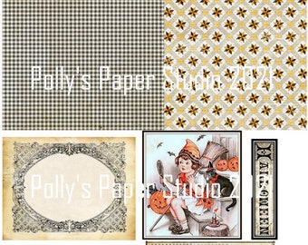 Dollar Download Vintage Halloween Greeting Card Polly&#39;s Paper Studio Digital Images printable download file Instant Download