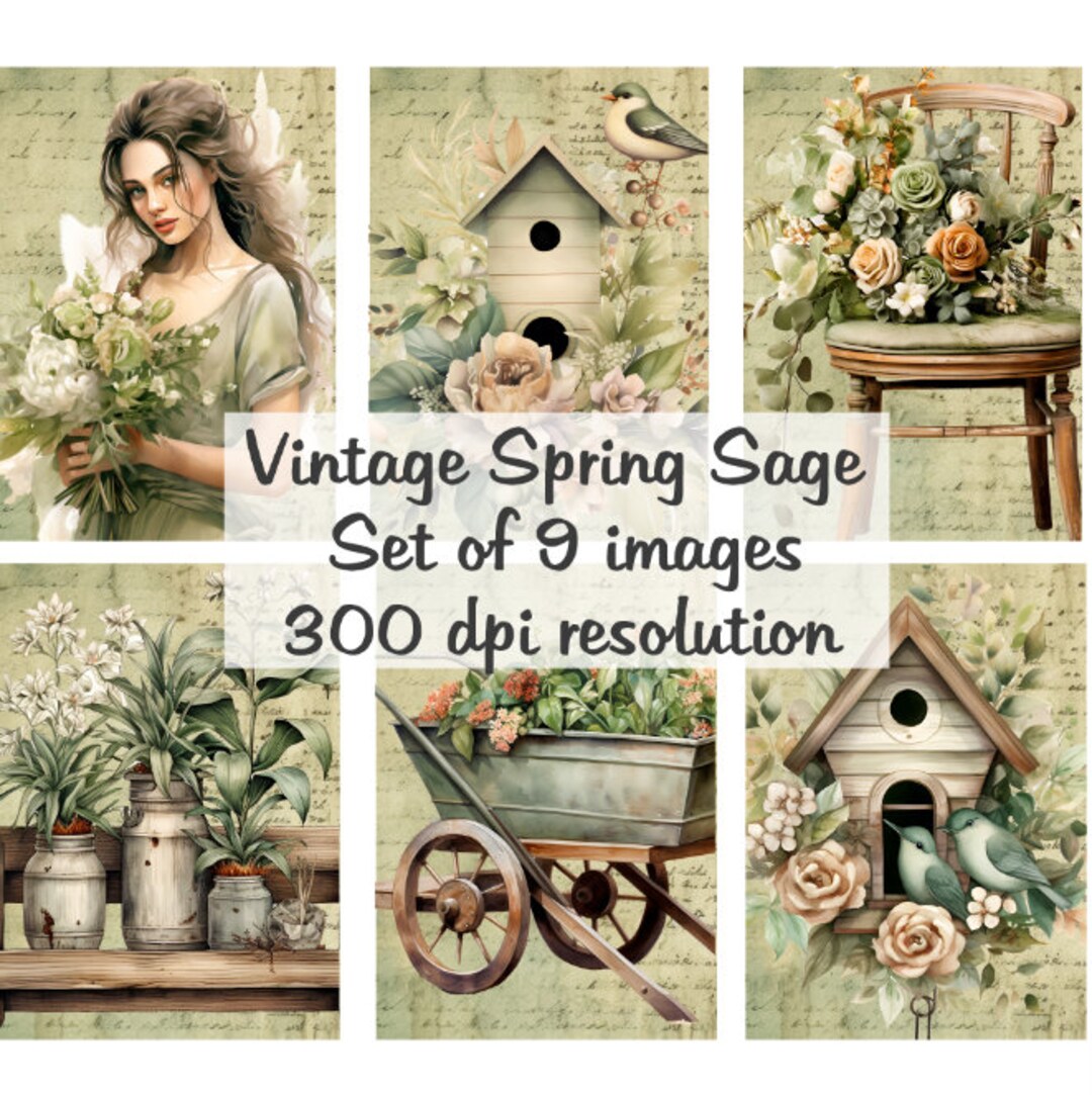 Vintage Spring Sage Images Collage Digital Images Printable Download ...