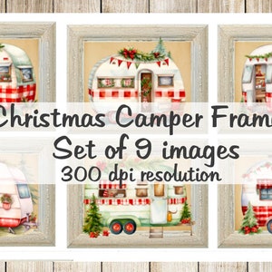 Christmas Camper Frames Collage Imágenes digitales Archivo de descarga imprimible 8 Imágenes 300 DPI Polly&#39;s Paper Studio
