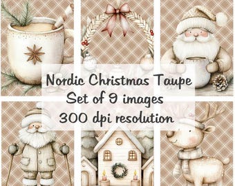 Nordic Christmas Taupe Collage Obrazy cyfrowe do wydrukowania Plik do pobrania 9 obrazów 300 DPI Polly's Paper Studio