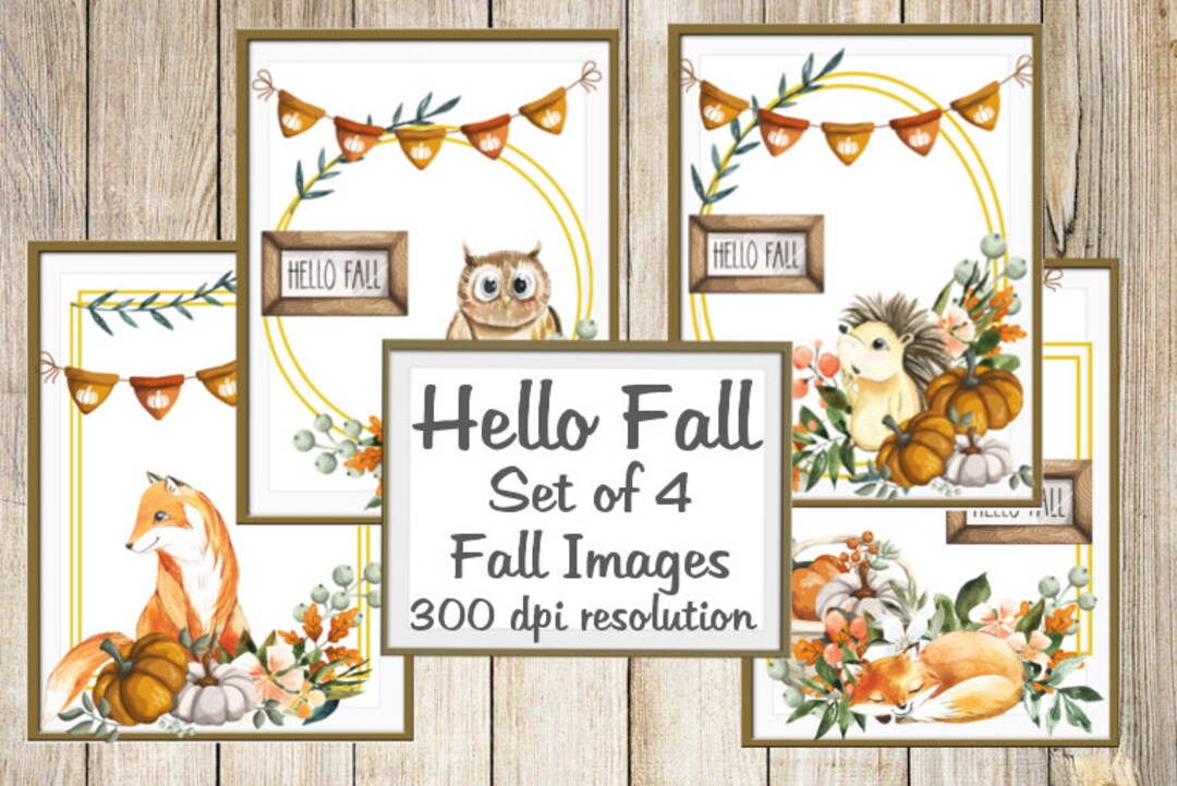 Hello Fall Digital Images Printable Download File 4 Images - Etsy