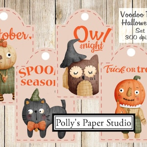 Voodoo Dolls Etiquetas de Halloween Collage Imágenes digitales Archivo de descarga imprimible 9 Imágenes 300 DPI