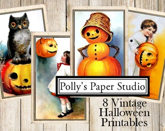 Vintage Images Halloween Cards Collage Digital Images printable download file 8 images