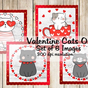 Valentine Cats One Collage Digital Images printable download file 6 Images 300 DPI