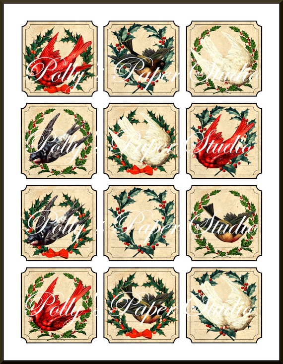 Dollar Download Winter Vogel Und Laub Etiketten Bilder Collage Etsy