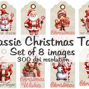 Images numériques de collage d'étiquettes de Noël classique fichier à télécharger 8 images 300 DPI Polly's Paper Studio