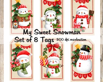 My Sweet Snowman Tags Collage Digital Images printable download file 8 Images 300 DPI