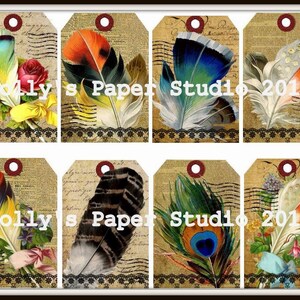 Feather Tags Digital Images Printable Download File 8 Images - Etsy