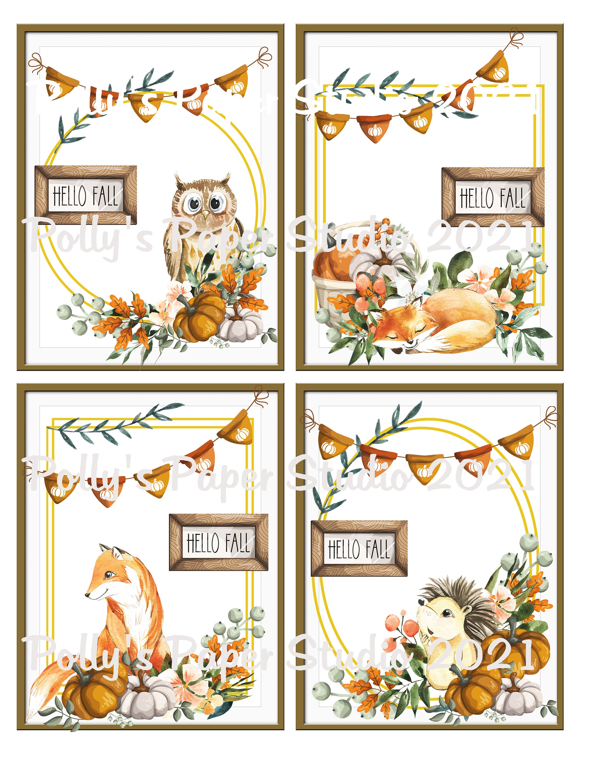 Hello Fall Digital Images Printable Download File 4 Images - Etsy