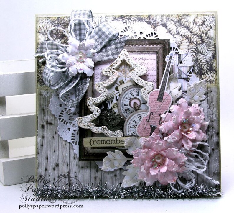 Shabby Chic Christmas Shaker Card Polly's Paper Studio Handmade image 1