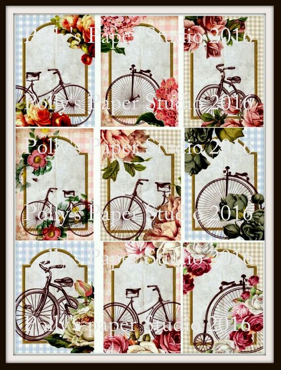 Bloomin Bicycles Journal Cards Digital Images printable download file