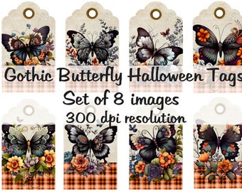Gothic Butterfly Halloween Collage Digital Images printable download file 8 Images 300 DPI Polly's Paper Studio