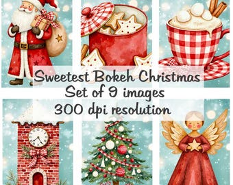 Najsłodszy Bokeh Świąteczny Kolaż Cyfrowe Obrazy do Wydruku Pobierz Plik 9 Obrazy 300 DPI Polly's Paper Studio