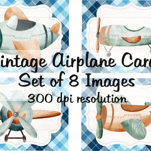 Vintage Airplane Journal Card Collage Digital Images imprimible descargar archivo 8 Imágenes 300 DPI